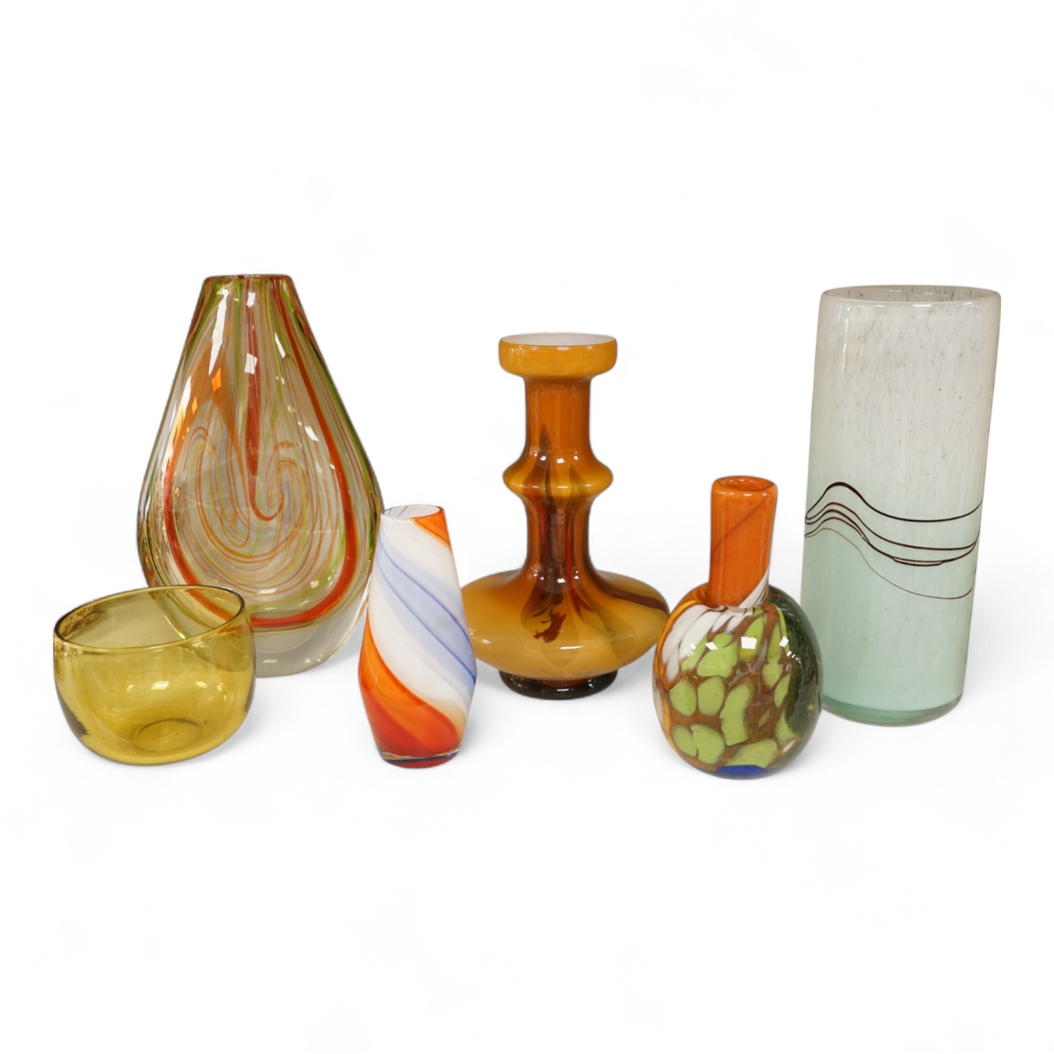 Six 1960’s and later coloured glass vases, tallest 29.5cm